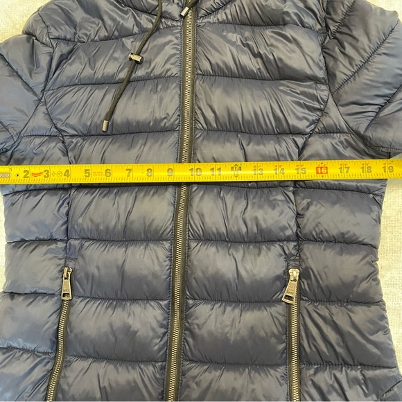 DKNY Womens Puffer Coat Size M Blue Thumb Holes Full Zip Hooded - Picture 10 of 14